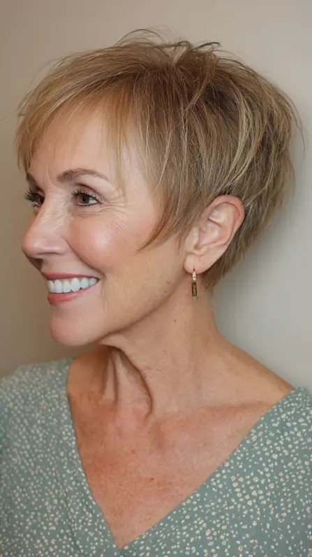 Textured Light Blonde Stacked Pixie with Subtle Layers