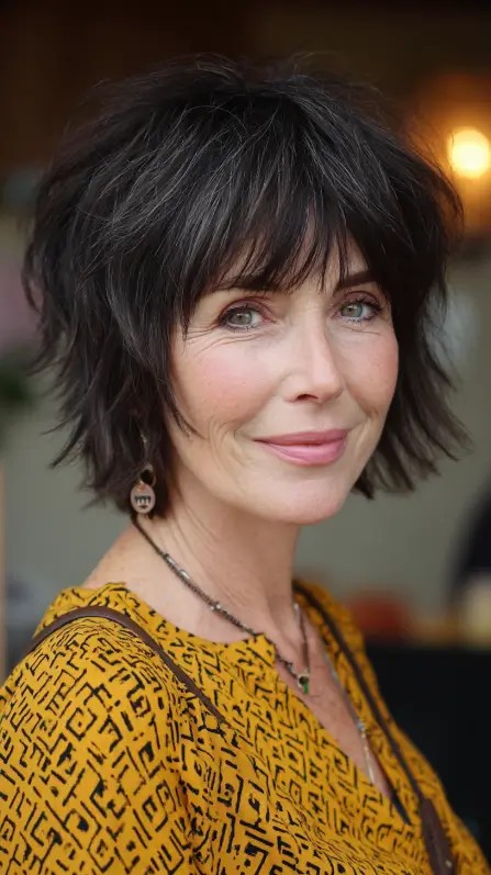 Textured Short Shag with Wispy Bangs