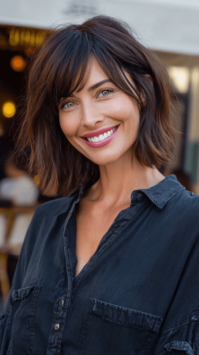 Textured Wavy Bob with Soft Bangs