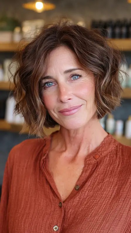 Textured Wavy Chin-Length Bob with Soft Layers