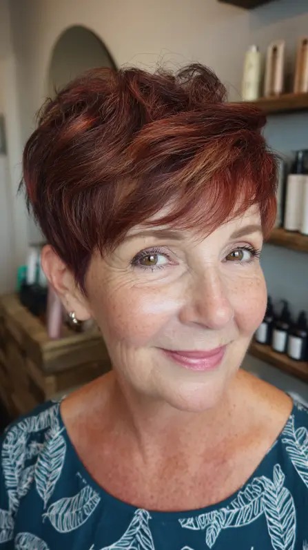 Vibrant Copper Stacked Pixie with Soft Texture