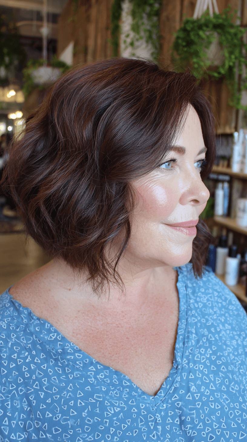 Warm Chocolate A-Line Bob with Natural Waves