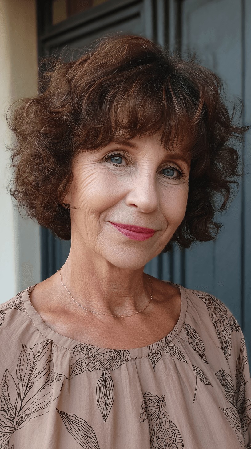 Charming Curly Bob with Soft Bangs