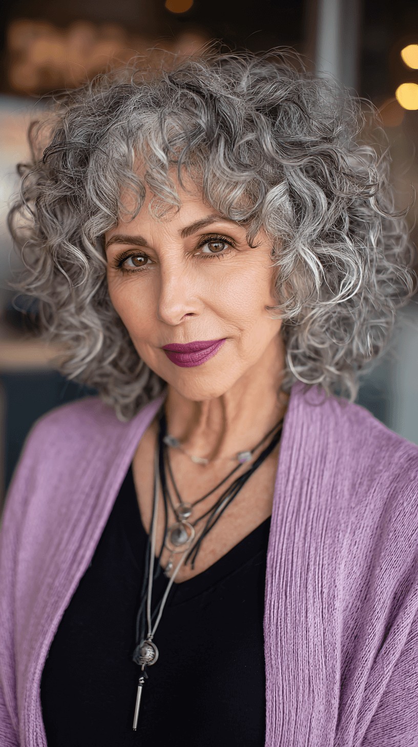 Charming Curly Silver Bob with Defined Texture