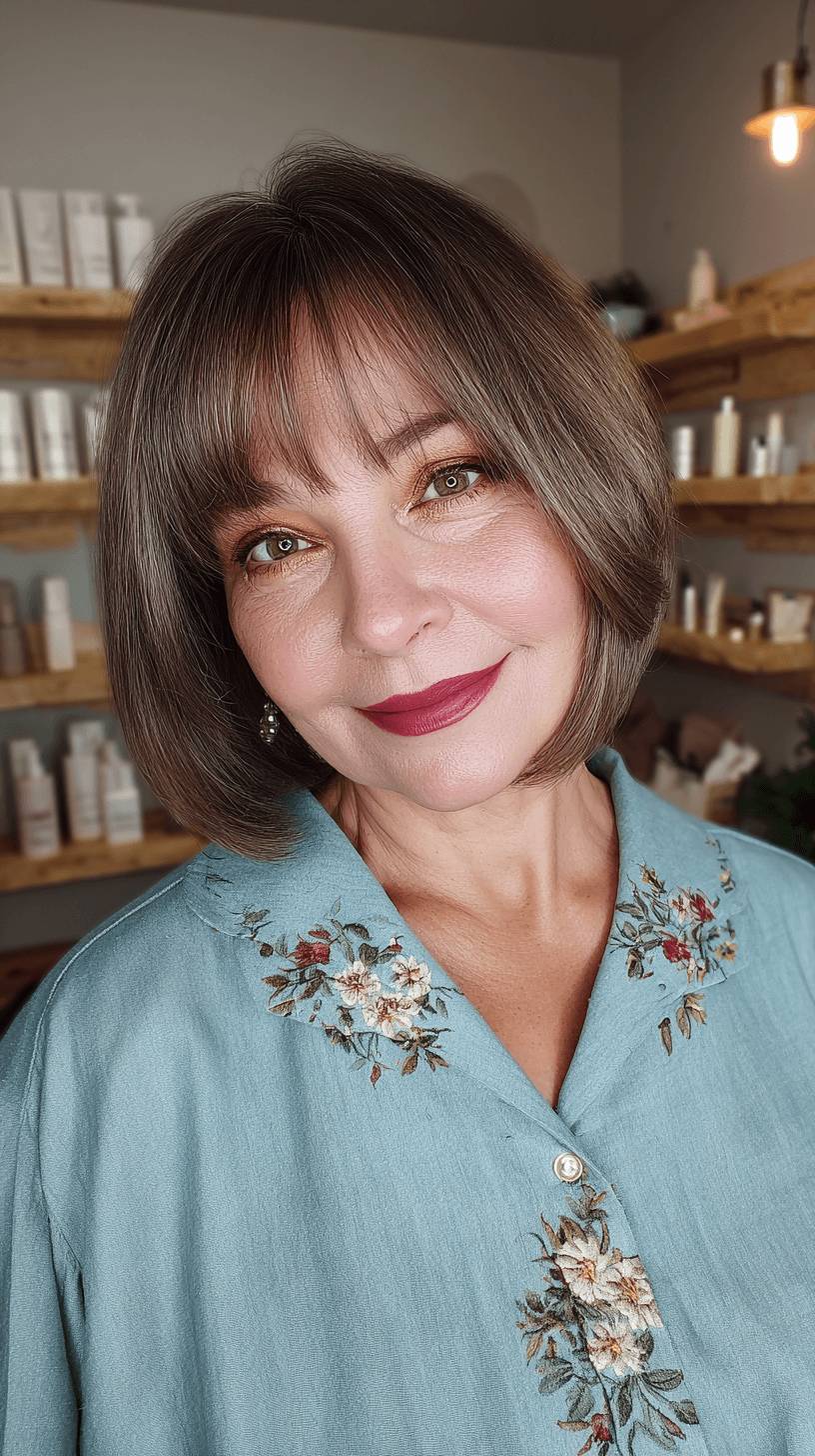 Chic Blunt Bob with Soft Fringed Bangs
