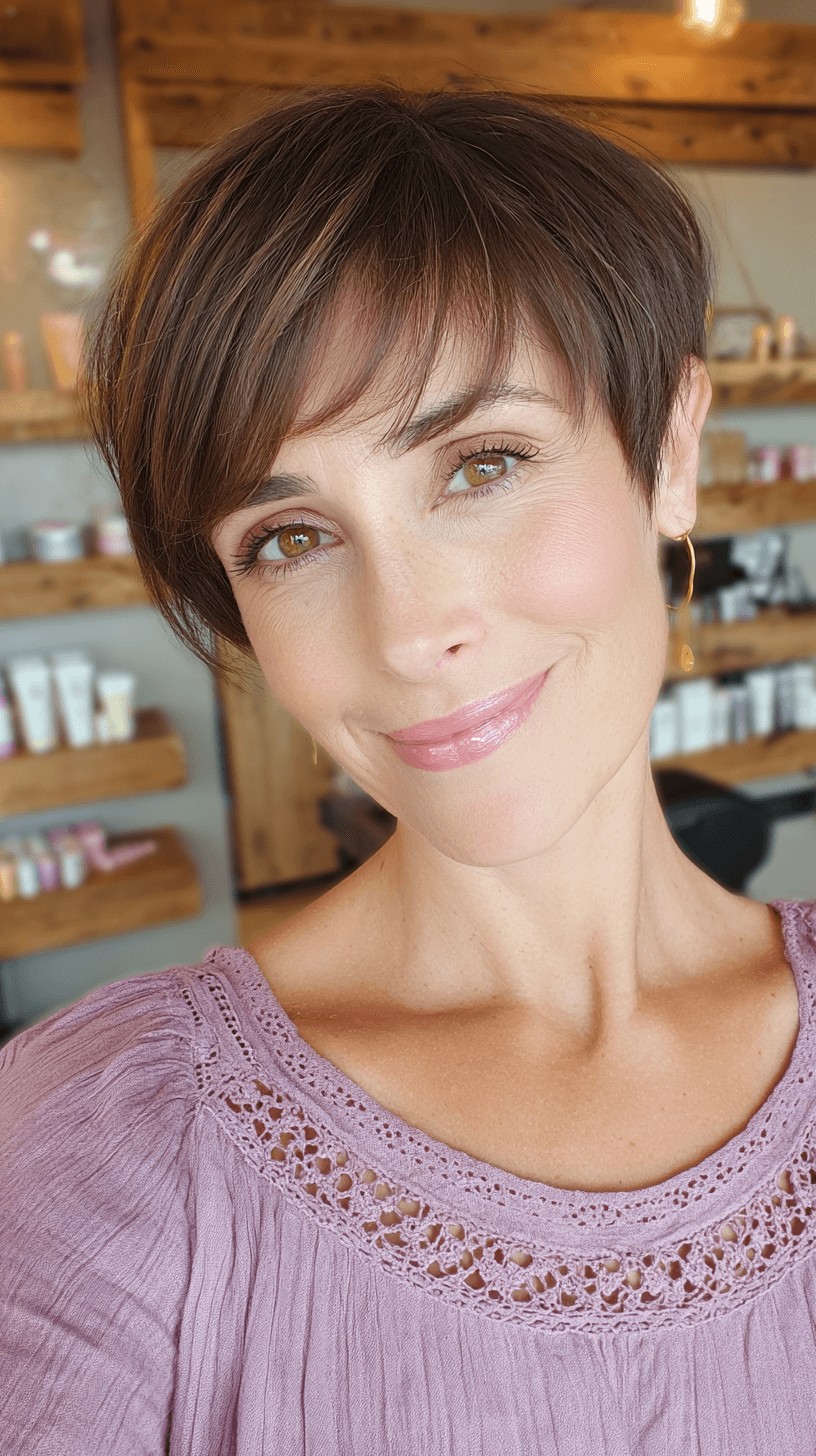 Chic Brunette Textured Crop with Soft Bangs