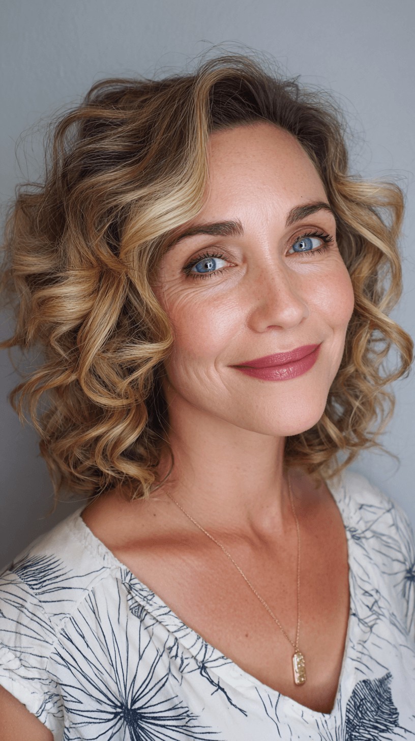 Chic Curly Dark Blonde Hair with Luminous Highlights