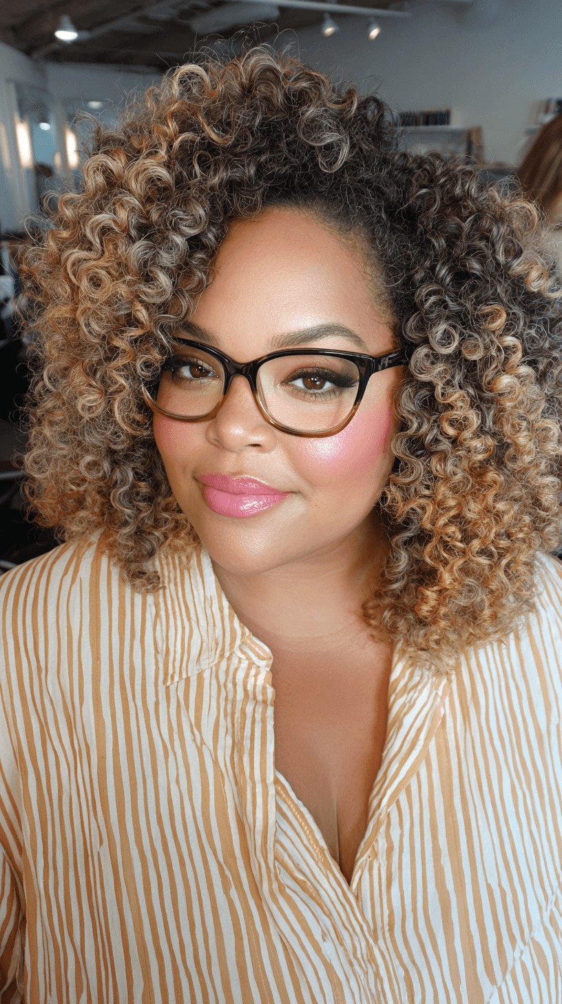 Chic Curly Hair with Warm Highlights