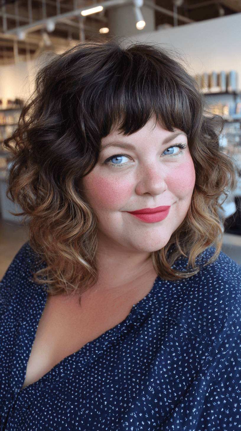 Chic Curly Modern Mullet with Defined Bangs