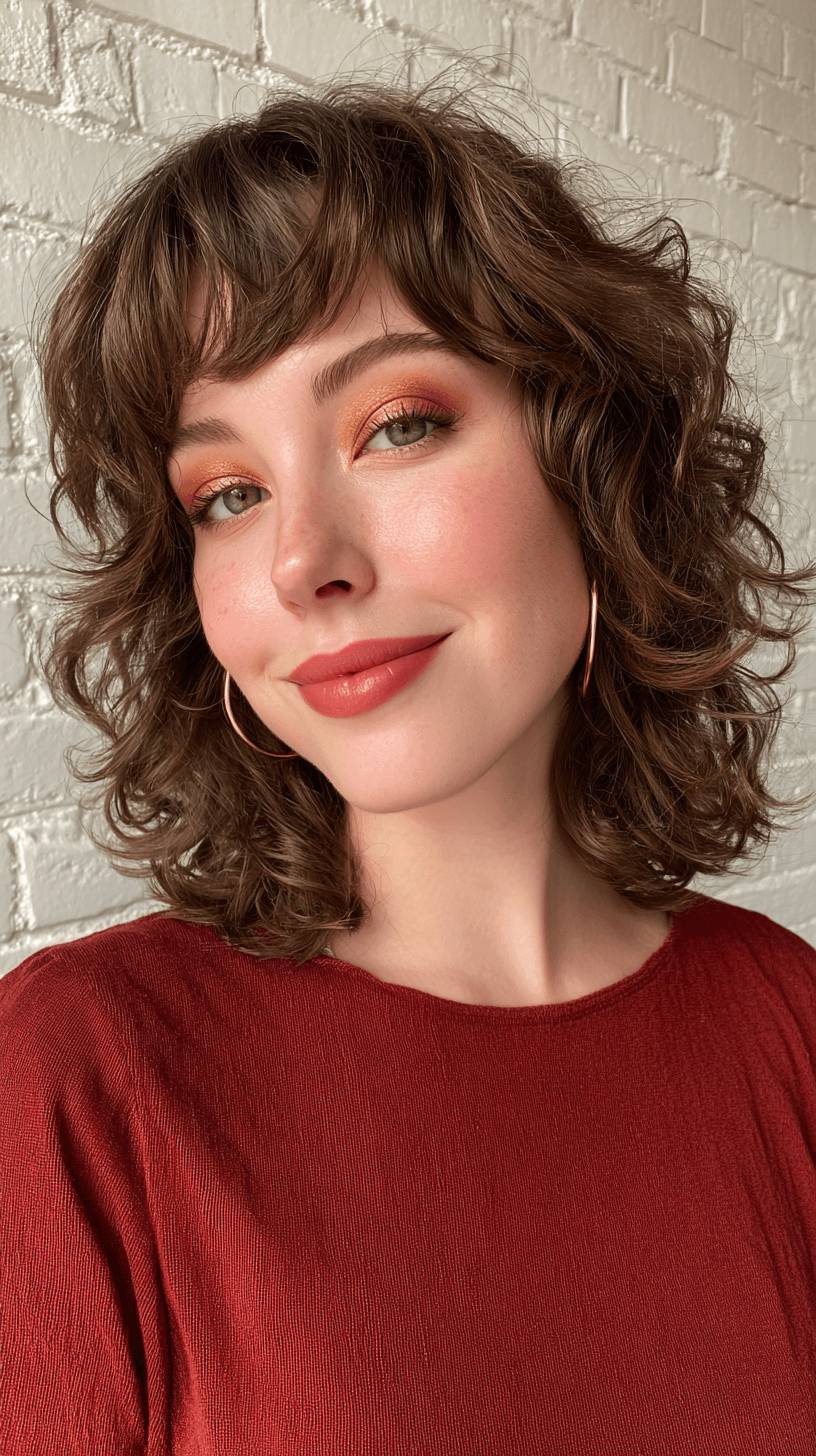 Chic Curly Modern Mullet with Soft Bangs
