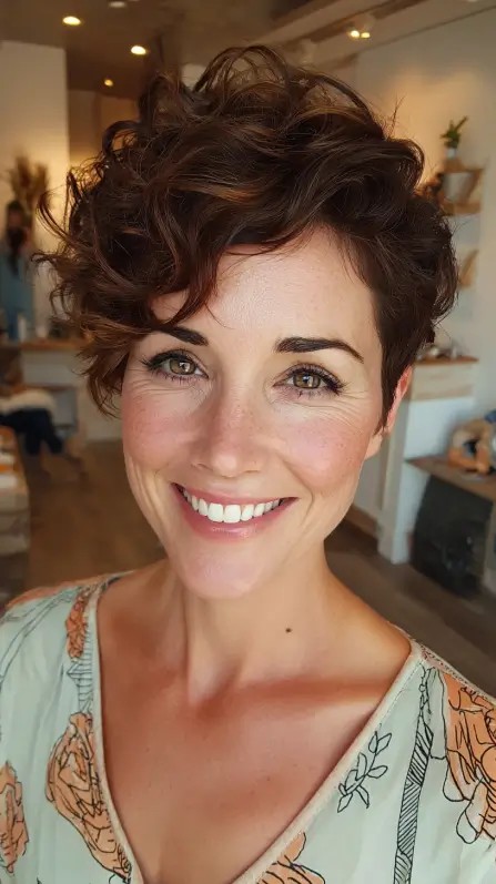 Chic Curly Pixie with Soft Layers