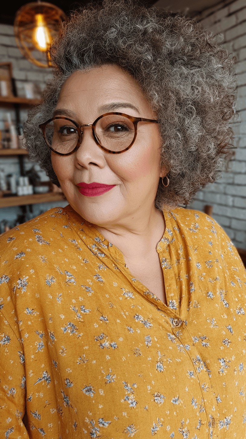 Chic Curly Silver Afro with Defined Volume