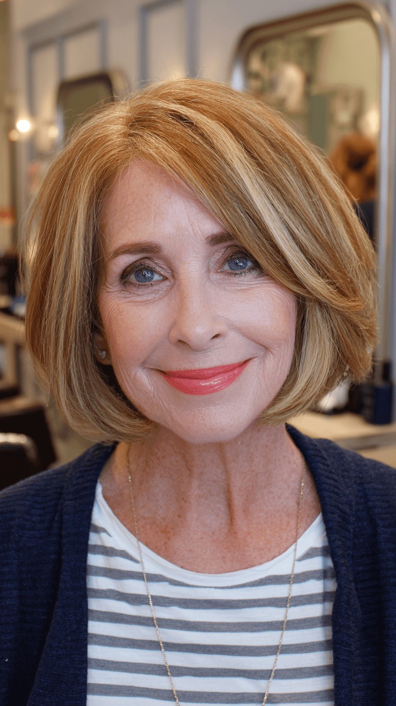 Chic Golden-Toned Layered Bob with Subtle Highlights