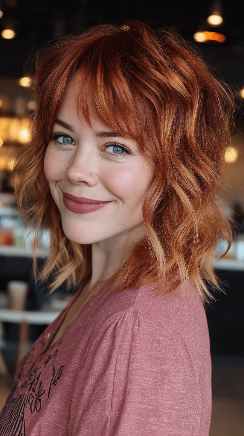 Chic Modern Mullet with Vibrant Copper Waves
