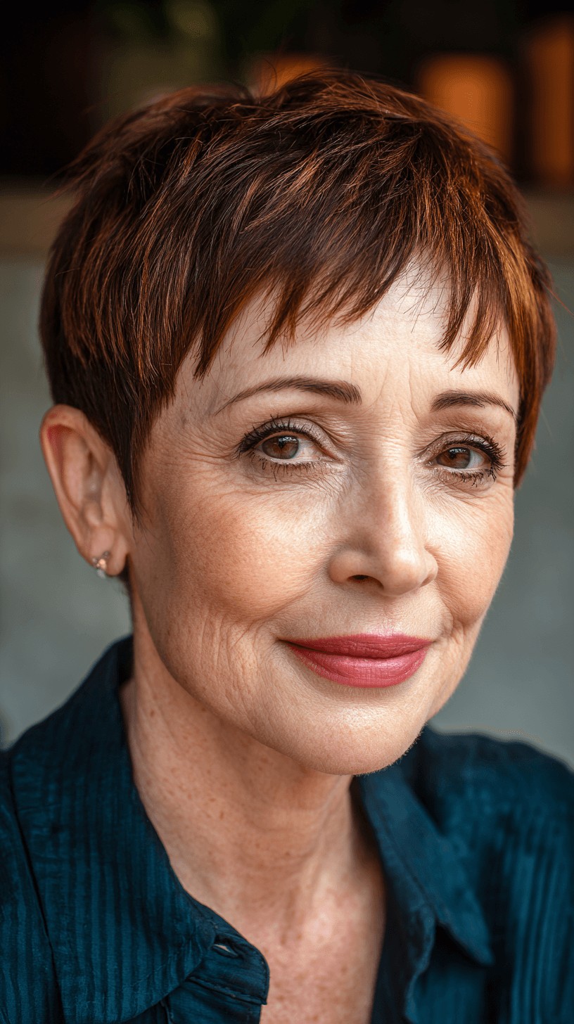 Chic Short Textured Pixie with Warm Highlights