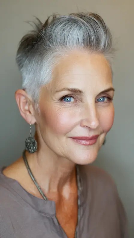 Chic Silver Pompadour Pixie with Edgy Lift