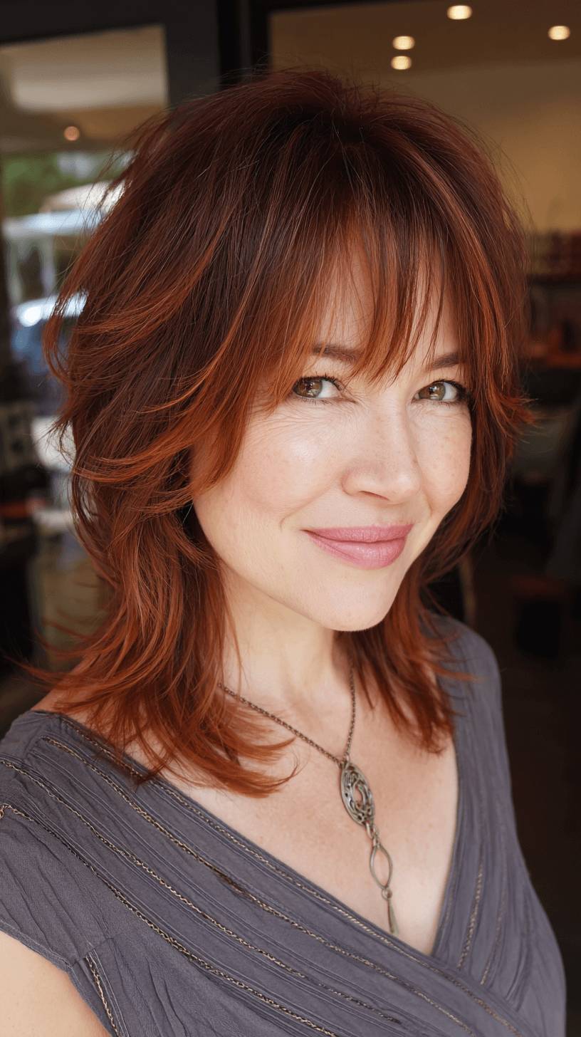 Chic Softly Layered Modern Mullet with Subtle Auburn Highlights