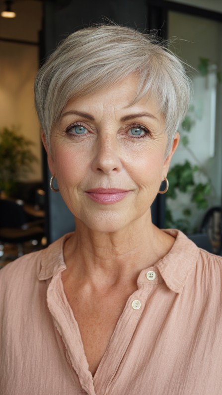 Chic Softly Textured Silver Pixie Cut