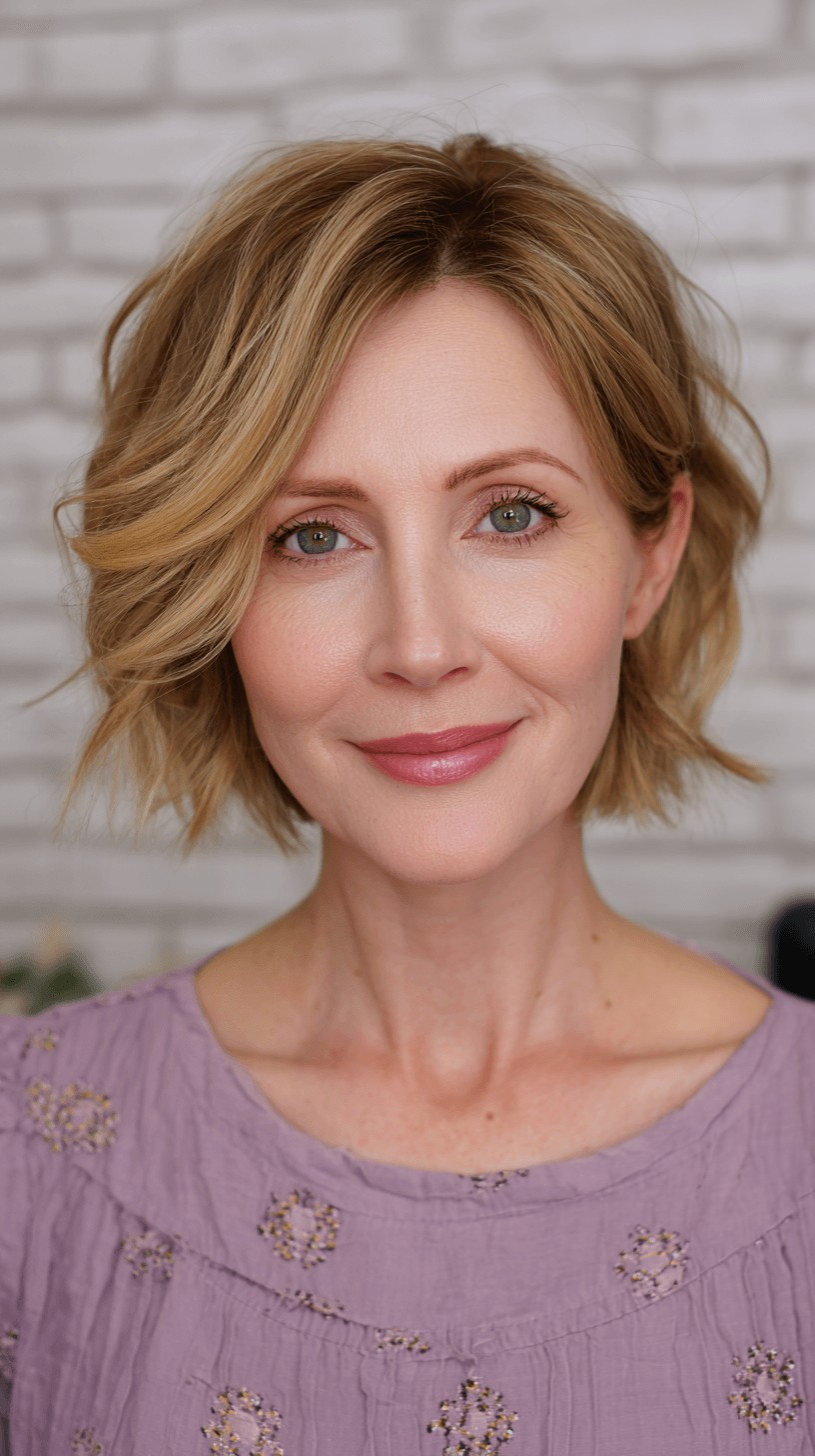 Chic Textured Dark Blonde Bob with Soft Waves