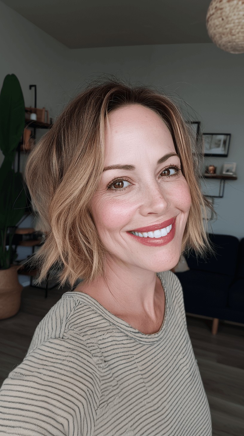 Chic Textured Dark Blonde Lob with Face-Framing Layers
