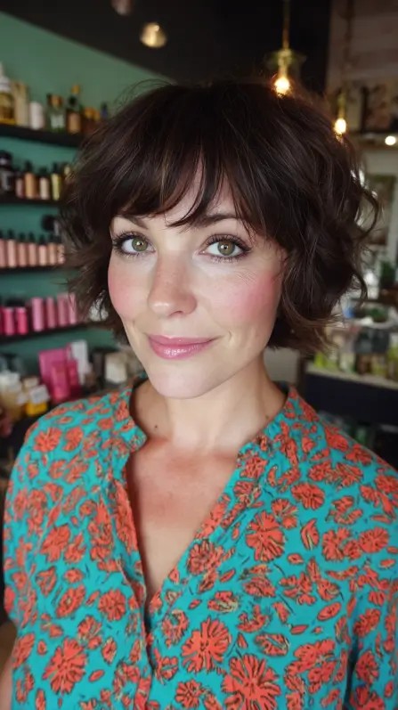Chic Textured Feathered Bob with Playful Curls