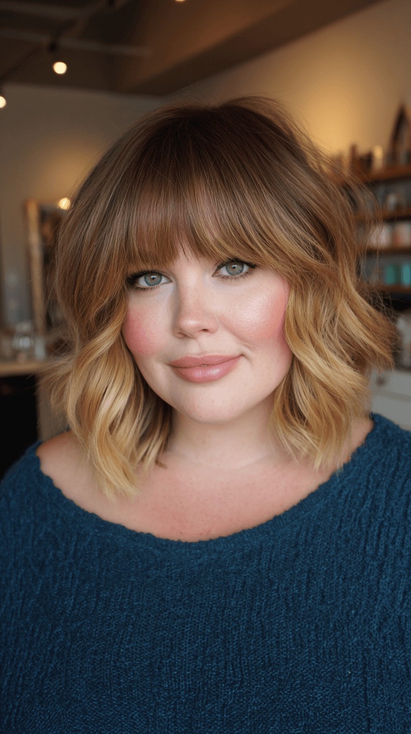 Chic Textured Lob with Face-Framing Bangs