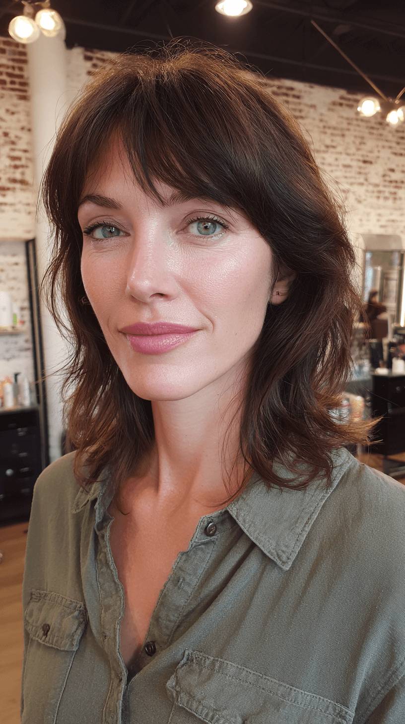 Chic Textured Mullet with Soft Bangs