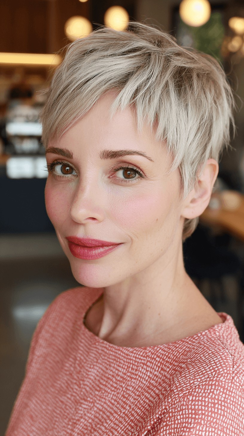 Chic Textured Silver Pixie with Layered Depth