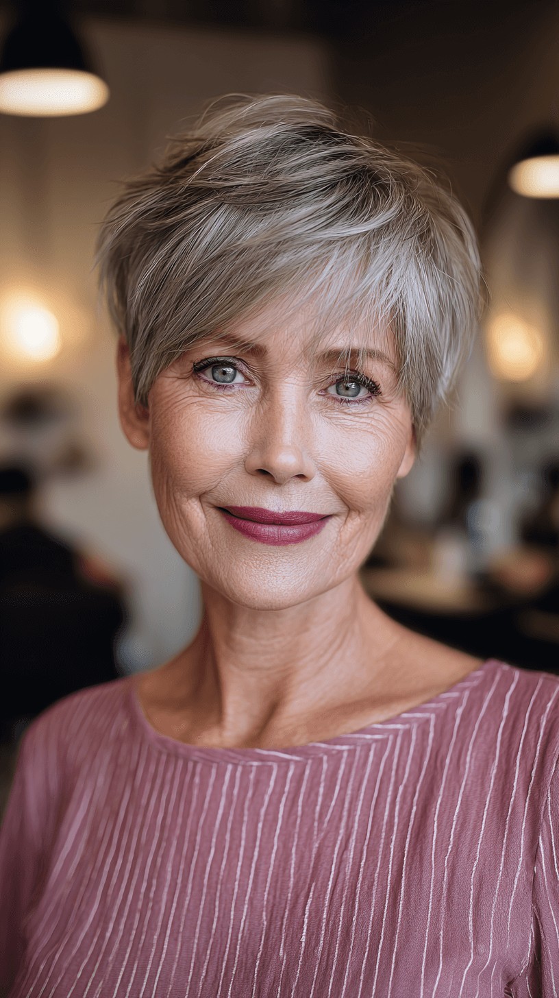 Chic Textured Silver Pixie with Softly Defined Layers