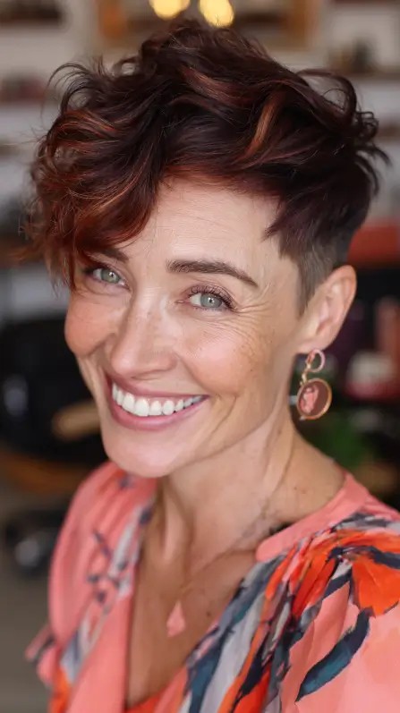 Dynamic Short Curly Pixie with Bold Undercut