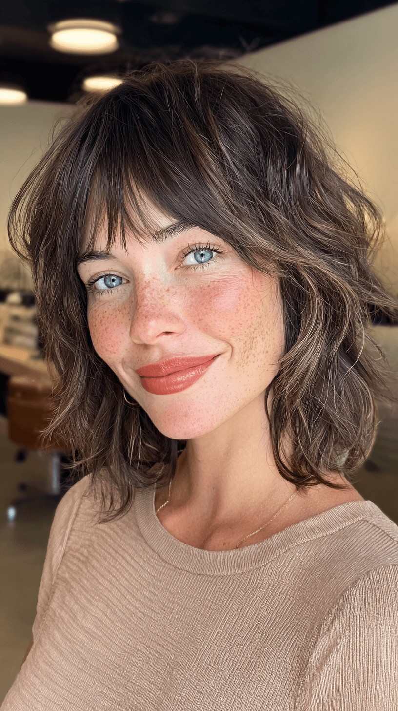 Effortless Shaggy Lob with Soft Bangs