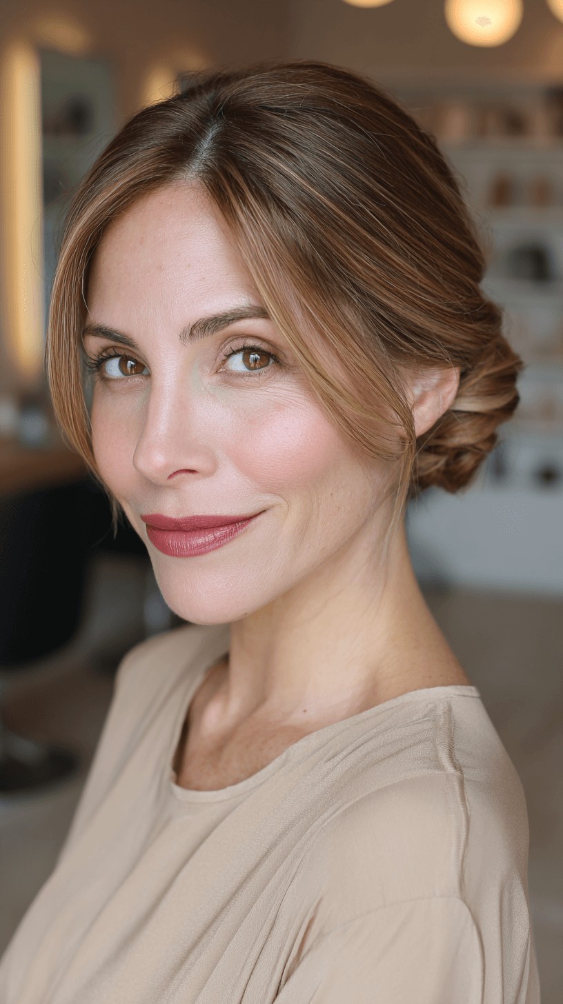Elegant Dark Blonde Low Chignon with Textured Front Layers