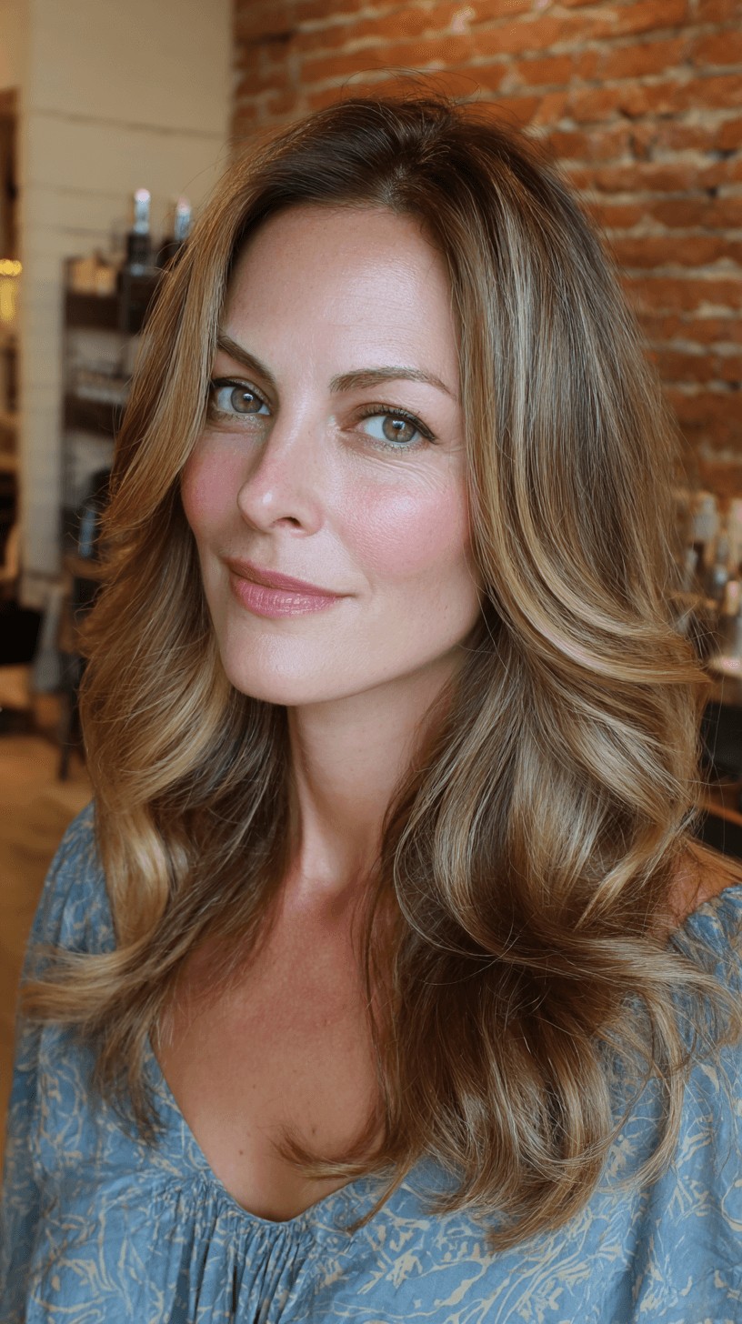 Elegant Long Dark Blonde Waves with Face-Framing Layers