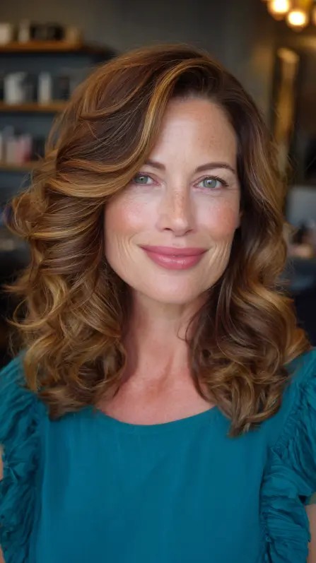 Elegant Soft Layered Curls with Warm Highlights