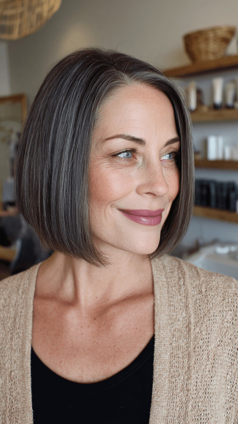 Modern Blunt Bob with Subtle Gray Highlights