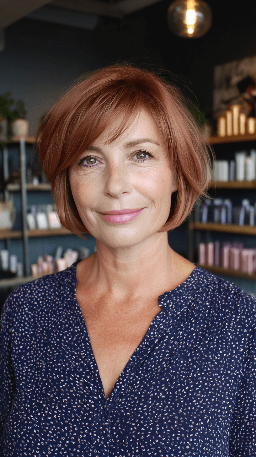 Modern Shoulder-Length Copper Bob with Soft Layers