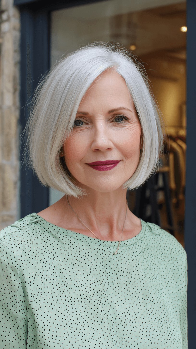 Modern Sleek Silver Bob with Soft Face-Framing Layers