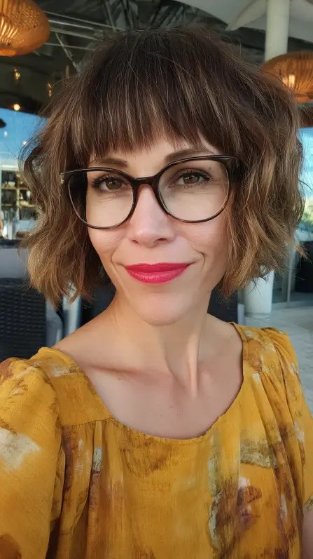 Playful Textured Feathered Bob with Subtle Curls