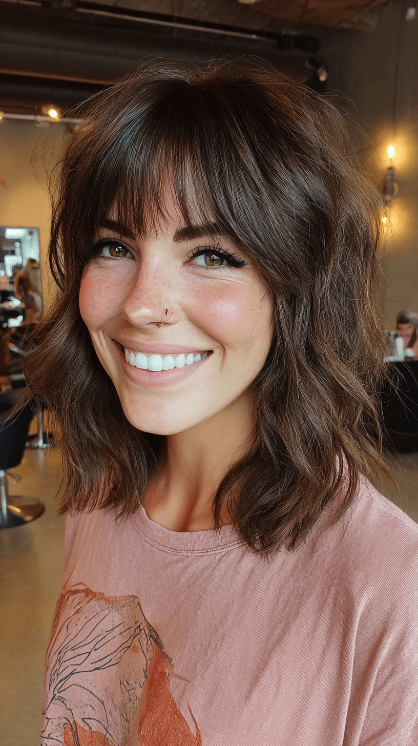 Playful Textured Shag with Wispy Bangs