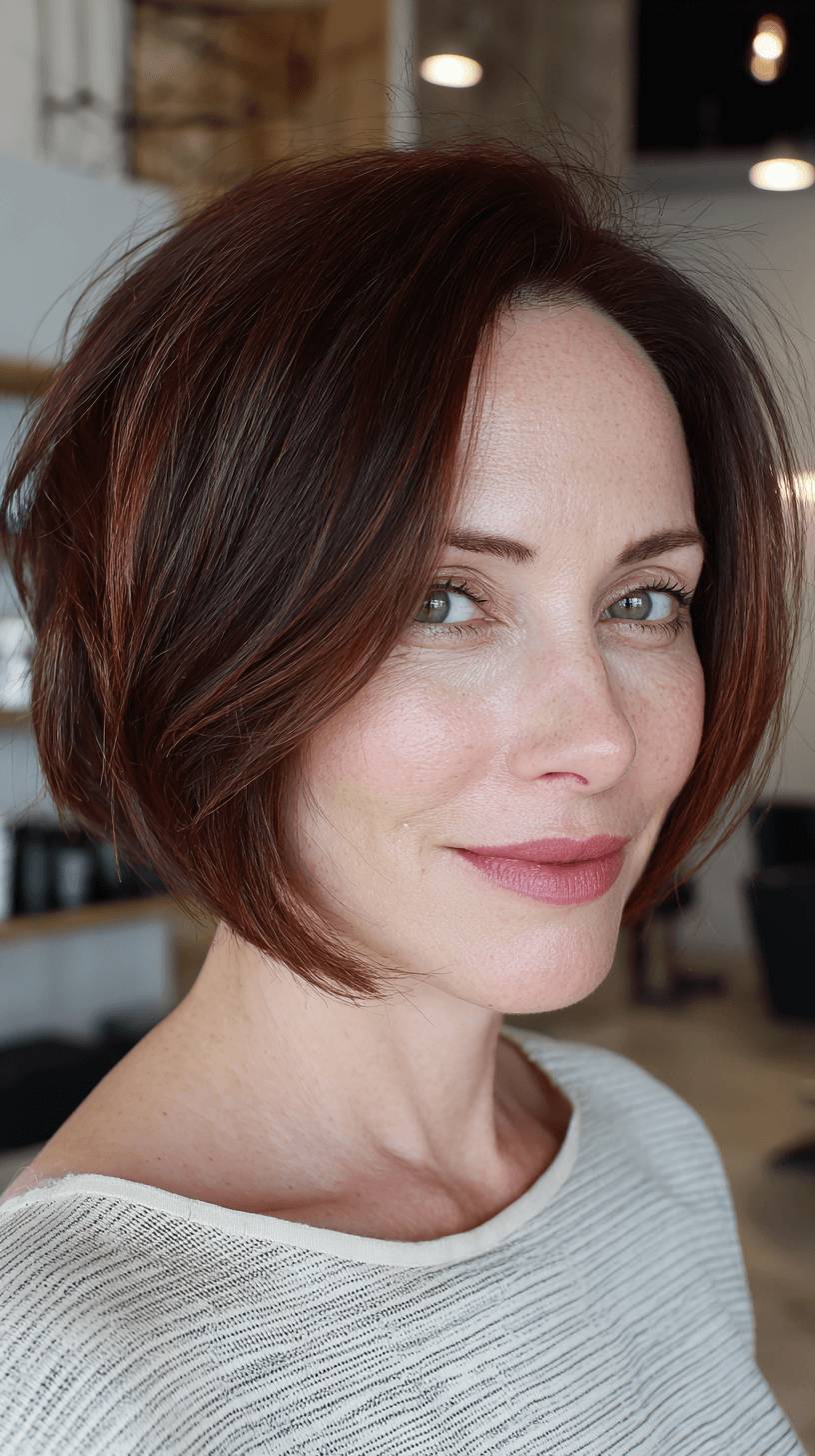 Rich Auburn Stacked Bob with Soft Layers