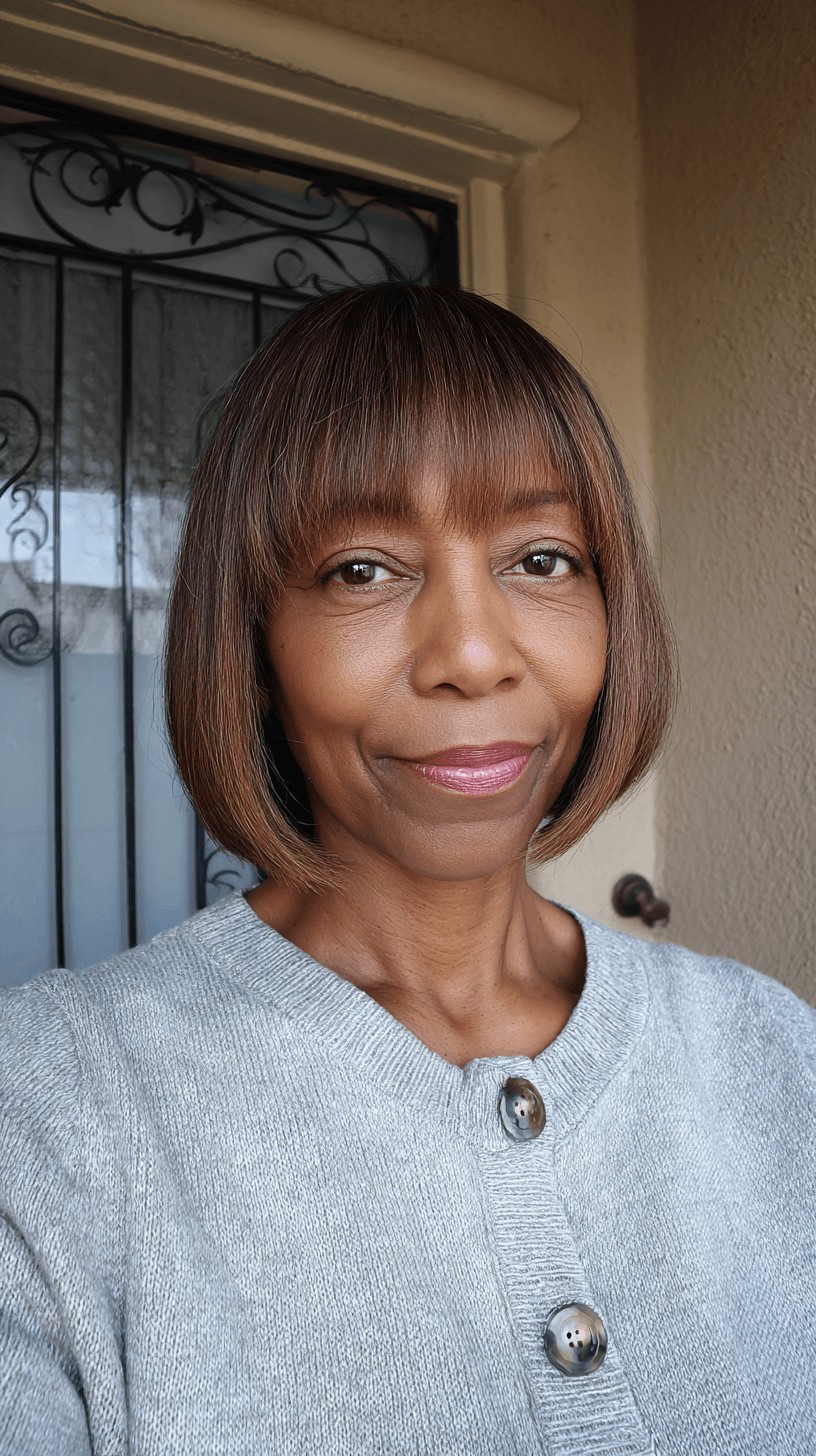 Sleek Brown Bob with Textured Bangs