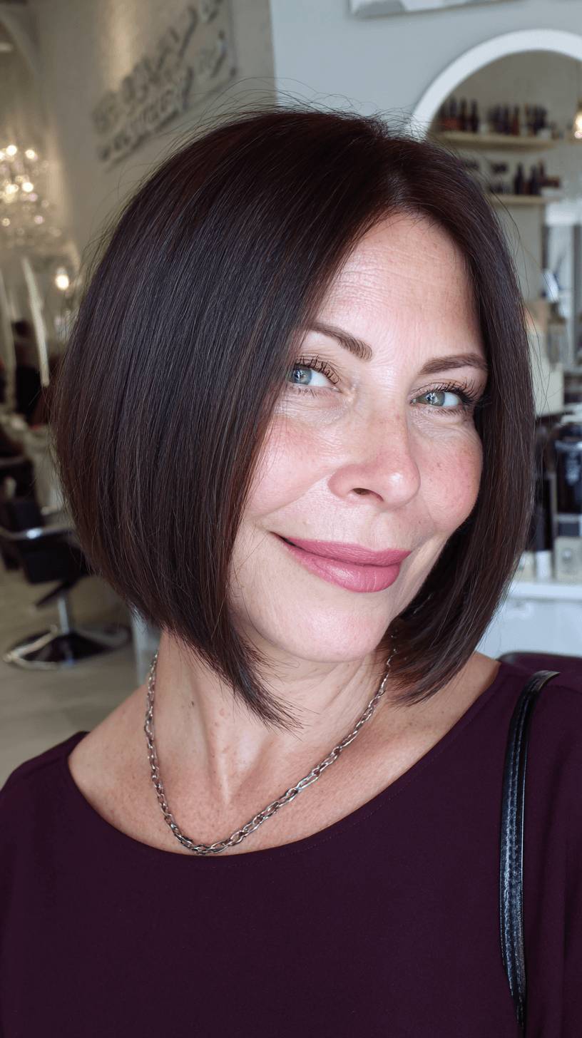 Sleek Dark Brown Bob with Subtle Textured Ends
