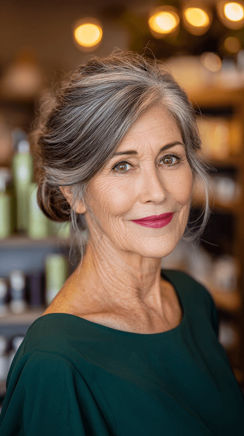 Sleek Softly Twisted Updo with Delicate Face-Framing Layers