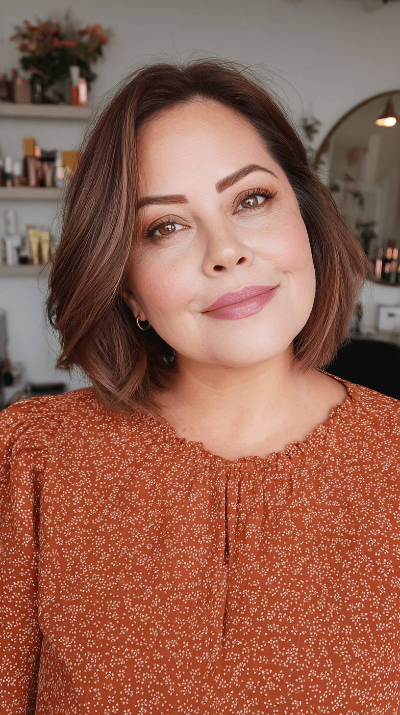 Sleek Textured Shoulder-Length Bob with Warm Highlights