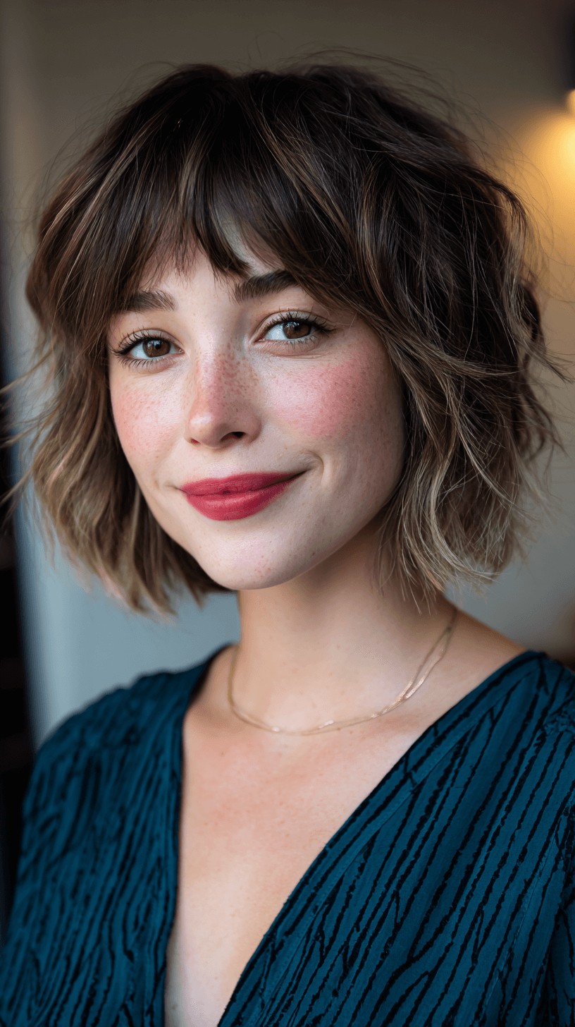 Soft Textured Shaggy Lob with Wispy Bangs