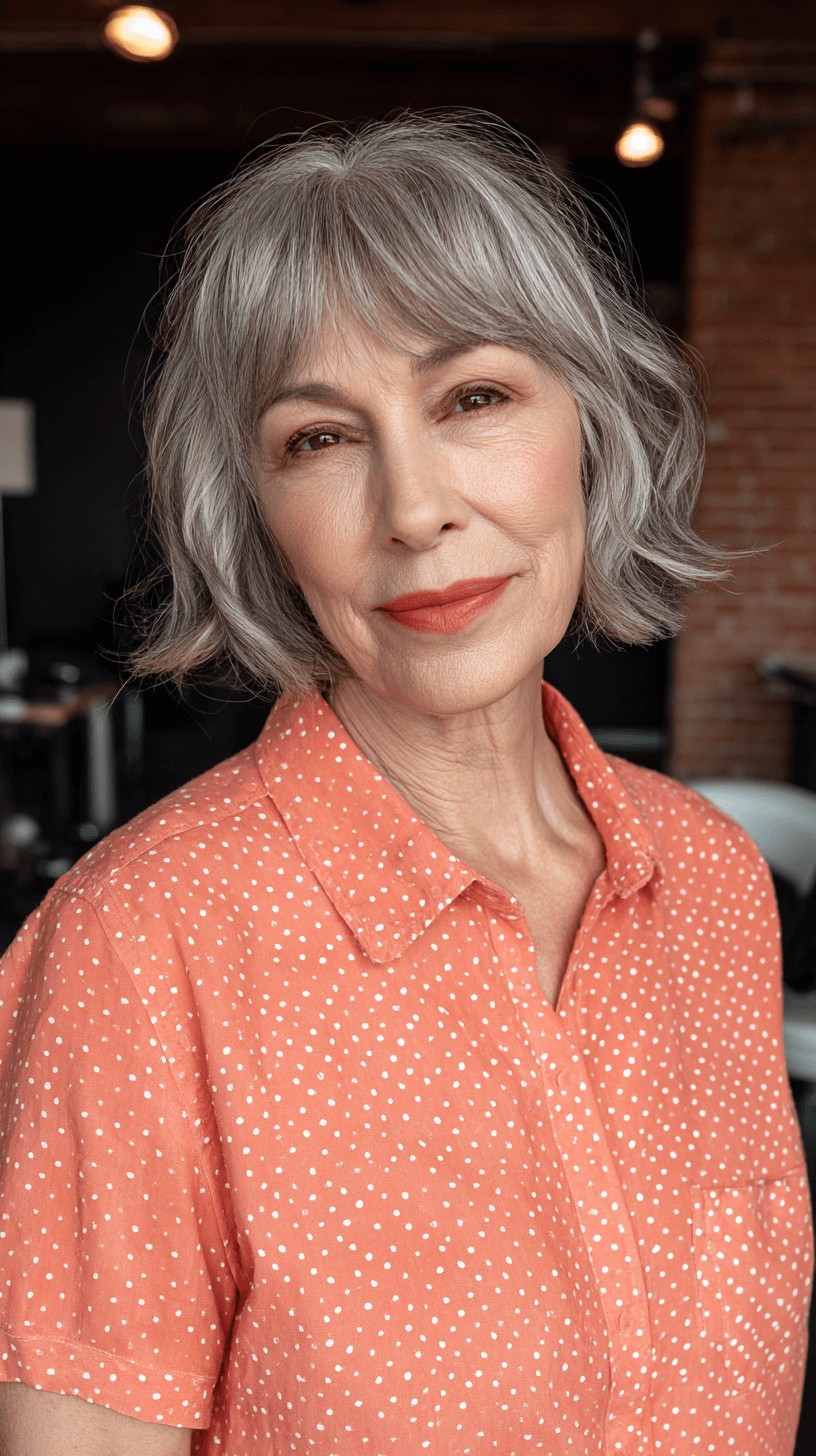 Softly Curled Silver Bob with Subtle Layers