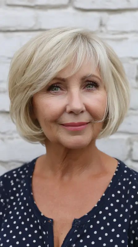 Softly Layered Blonde Bob with Gentle Bangs