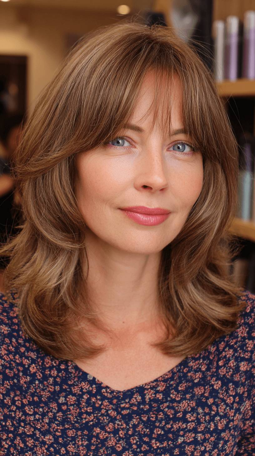 Softly Layered Mid-Length Cut with Face-Framing Bangs