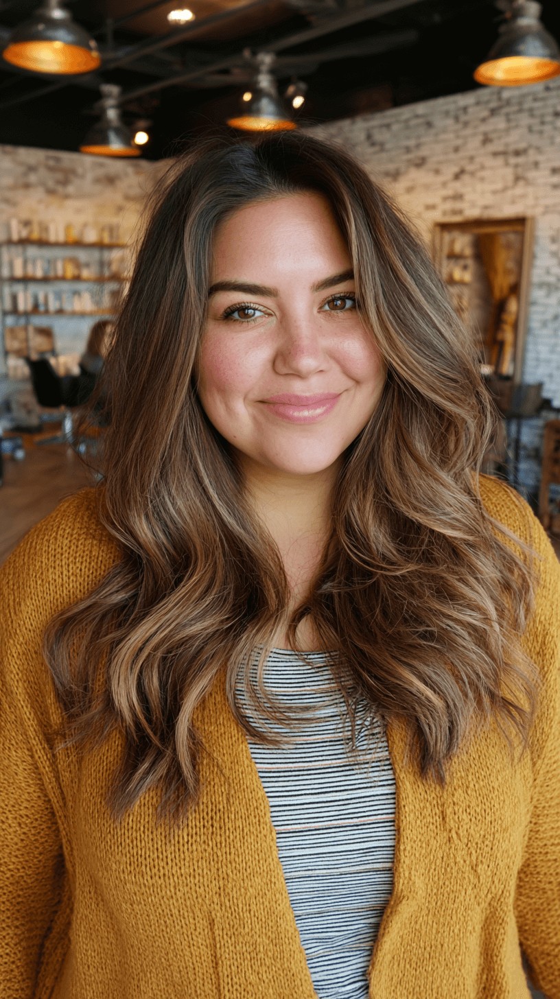 Softly Layered Warm Brown Waves