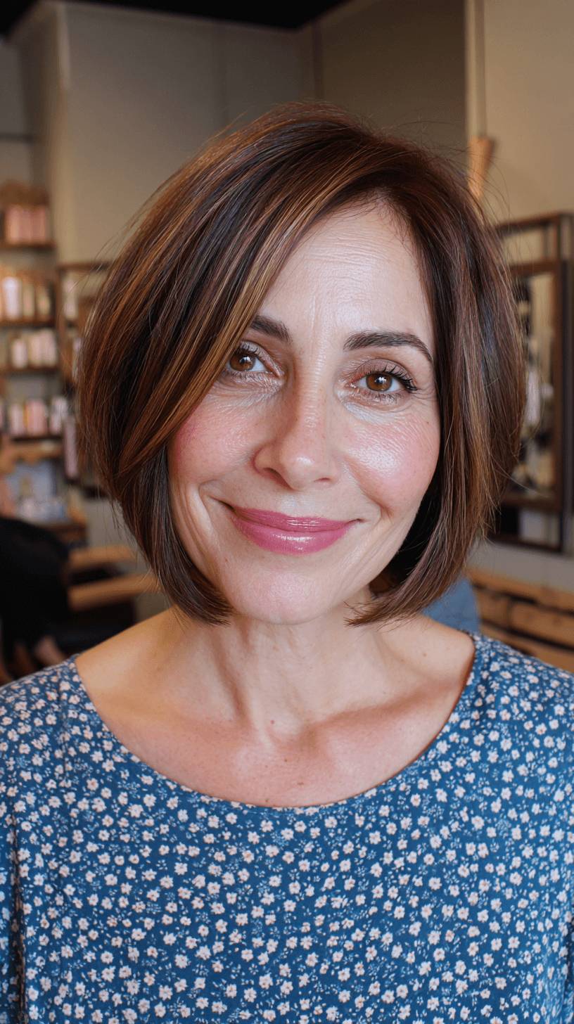 Softly Textured Bob with Warm Highlights